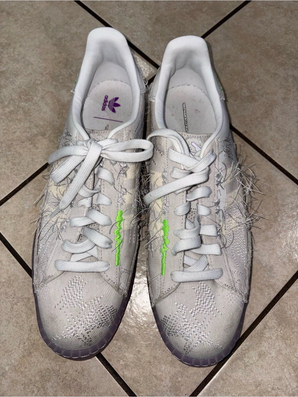 adidas campus 80 x youth of Paris White Sneakers with Neon Green 13